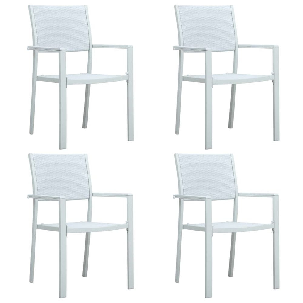 Vidaxl Záhradné stoličky 4 ks biele plastové ratanový vzhľad